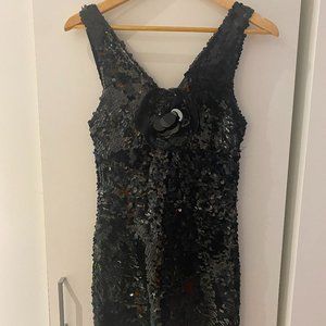 Italian vintage black sequins dress, S